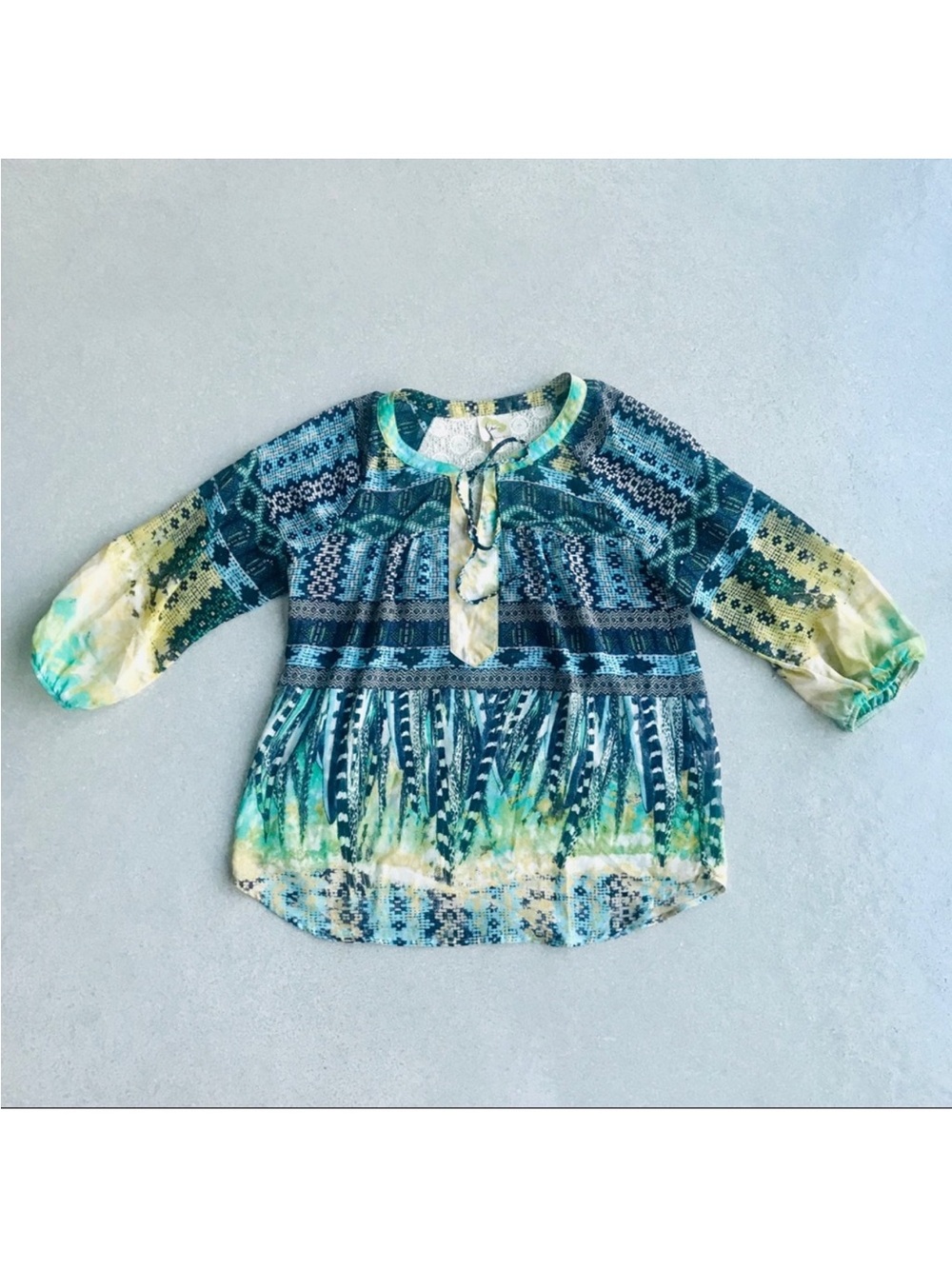 fig and flower Blue & Green Patterned Girls' Boho Blouse